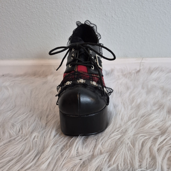 Demonia Charade 34 Black and Red Plaid Chunky Platform Shoes Size 8 - Picture 3 of 16
